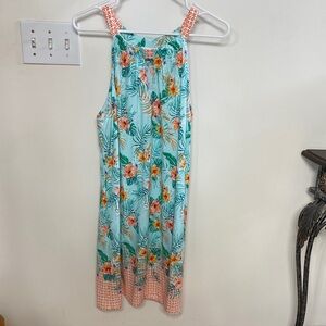 Cabana Life Aqua Tropical Dress with Coral-Orange Accents